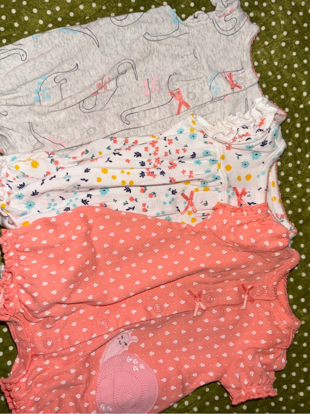 Girls Sleeveless Onesies - Coral, White, Gray Floral & Elephant Prints